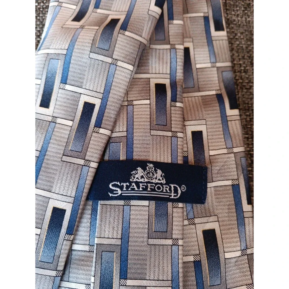 Tie 70s 80s 90s Y2K Mens Stafford Silk Gray Blue White 4 Wide 61 Long